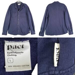Pact Shirt Button Up Snap Long Sleeve Men’s Large L Navy Blue Organic Cotton LS